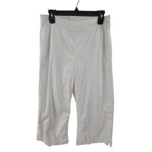 Soft Surroundings Pull On Flat Front Cropped Pants Wide Leg White Women's Size M